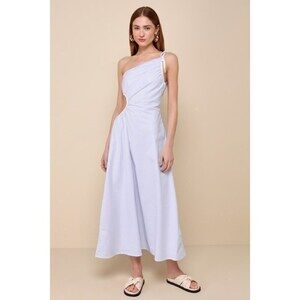 Lulus Effortless Weekend Blue & White Striped Cutout One-shoulder Maxi Dress, XL